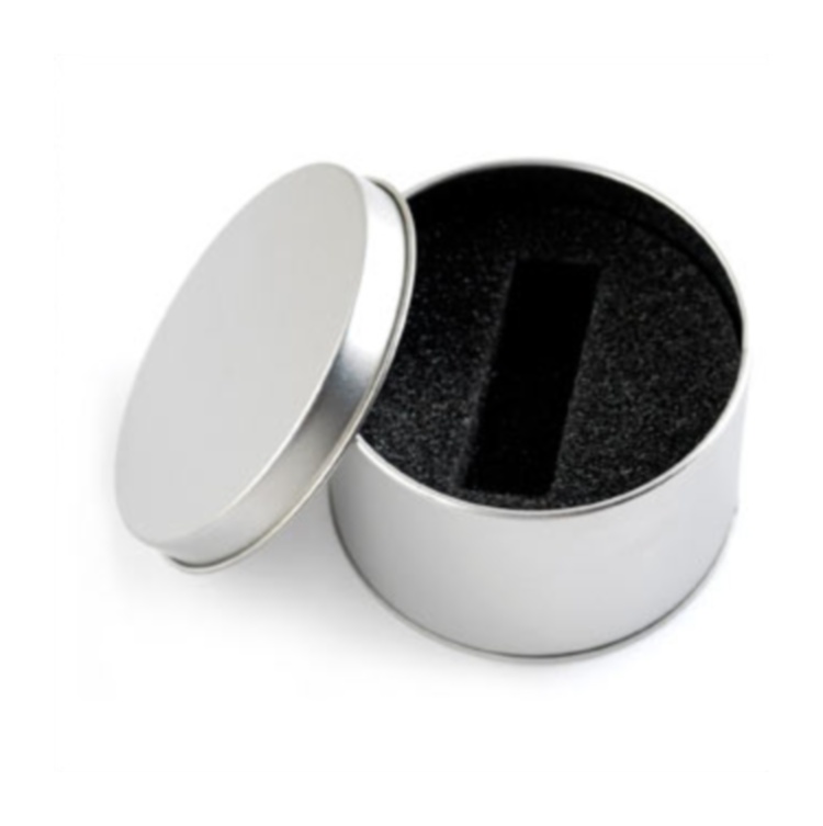 Коробка для флэш-дисков  металл, круглая, серый цвет