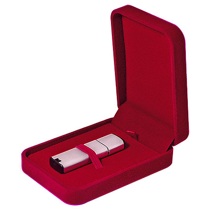 Коробка для флэш-дисков  бархатная прямоугольная, красный цвет