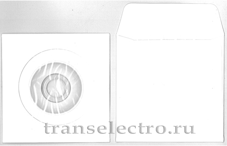 Конверт для мини компакт-диска бумажный с окном и клейким несмачиваемым клапаном (силикон), белый [м2001]