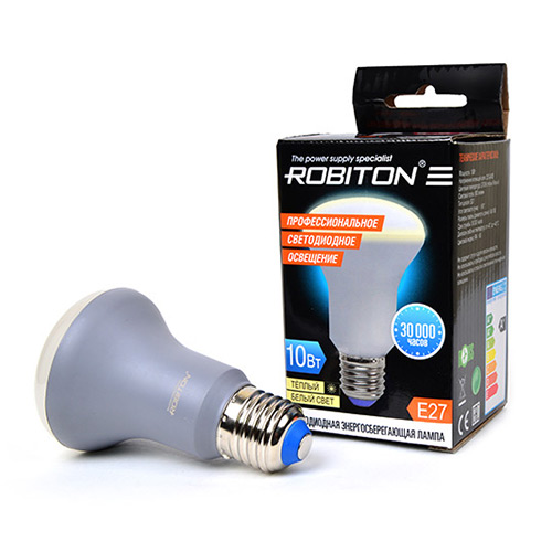 Лампа ROBITON светодиодная 10.0 Вт, E27(Стандартная), ''рефлектор'' D63 мм, для подвесных потолков, 2700К(Теплый свет),