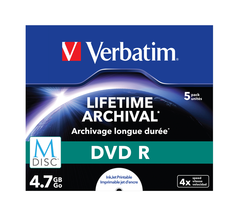 M-Disc DVD R архивный диск 4х Verbatim 4.7 Гб, printable, JewelBox M-Disc DVD R архивный диск 4х Verbatim 4.7 Гб, printable, JewelBox
