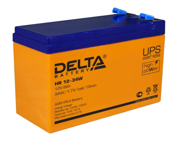 Аккумулятор свинцово-кислотный DELTA HR 12-34W, 12В 9.0 Aч