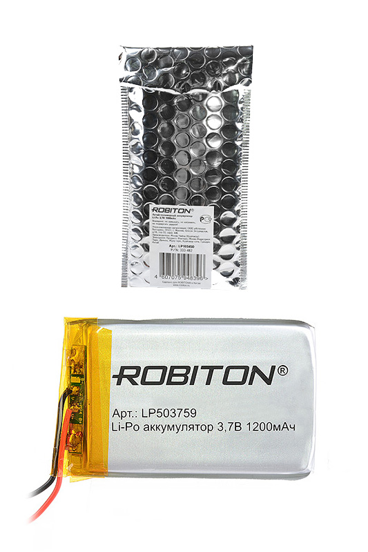 Литий-полимерный аккумулятор LP503759 3.7В 1200мАч (mAh), ROBITON