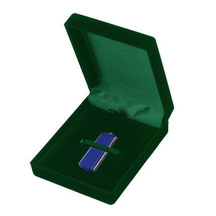 Коробка для флэш-дисков  бархатная прямоугольная, зеленый цвет