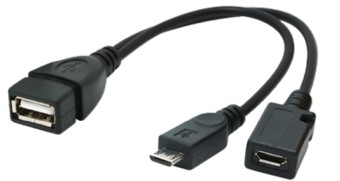 Кабель-переходник USB 2.0 ''мама'' -> microUSB, с дополнительным питанием ,0.2/0.15 метра (OTG кабель для подключения к смартфонам, планшетам USB устройств)
