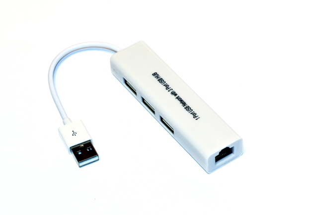 Адаптер USB 2.0 LAN c хабом USB на 3 порта