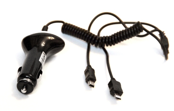 Зарядное уcтройство автомобильное(12В/24В) в прикуриватель для USB, USB, 1000 mA, шнур MicroUSB + miniUSB