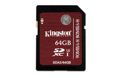Карта памяти SDXC / Secure Digital eXtended Capacity 64 Гб Kingston Сlass 10 UHS-1, чтение 90 Мбайт/сек, запись 80 Мбайт/сек