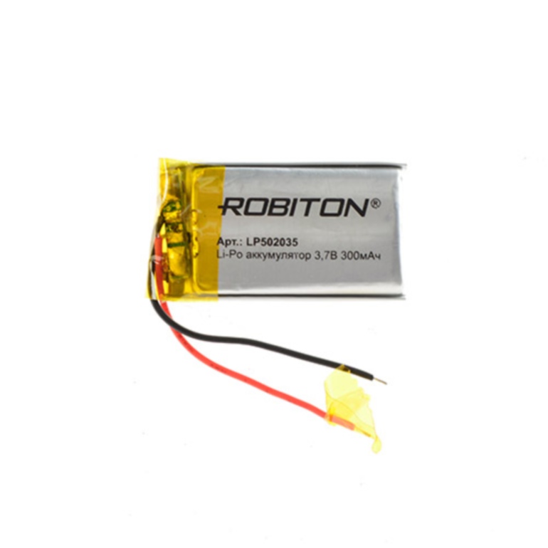 Литий-полимерный аккумулятор LP502035 3.7В 300мАч (mAh), ROBITON