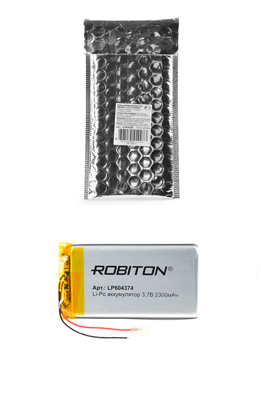 Литий-полимерный аккумулятор LP604374 3.7В 2300мАч (mAh), ROBITON