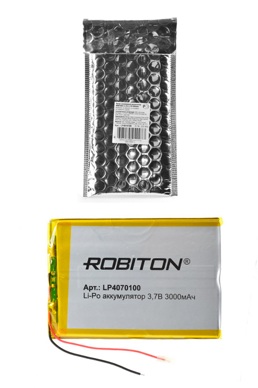 Литий-полимерный аккумулятор LP4070100 3.7В 3000мАч
