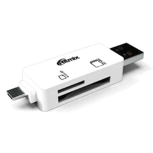 Устройство чтения-записи карт памяти (ридер) USB/microUSB 2.0 белый