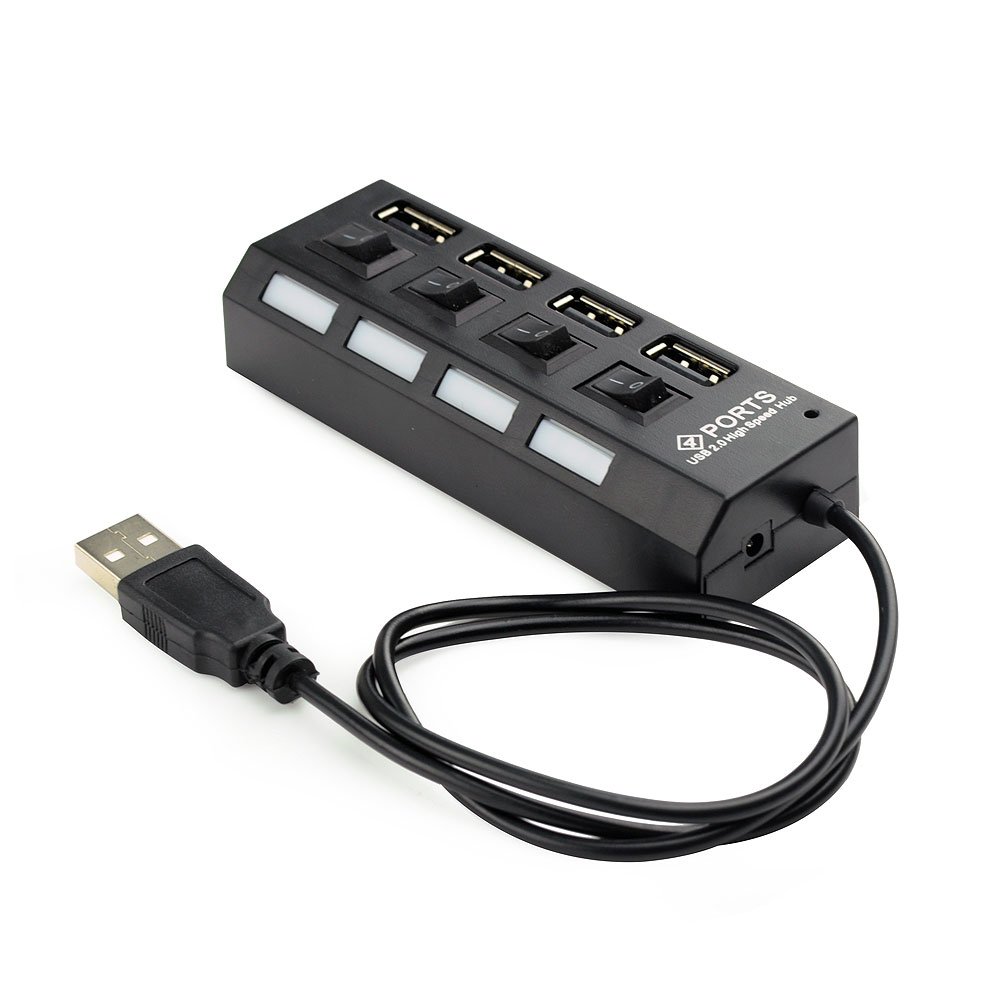USB2.0 хаб разветвитель-концентратор 4 порта Gembird UHB-U2P4-02 с индикацией и выключателем для каждого порта, блок питания