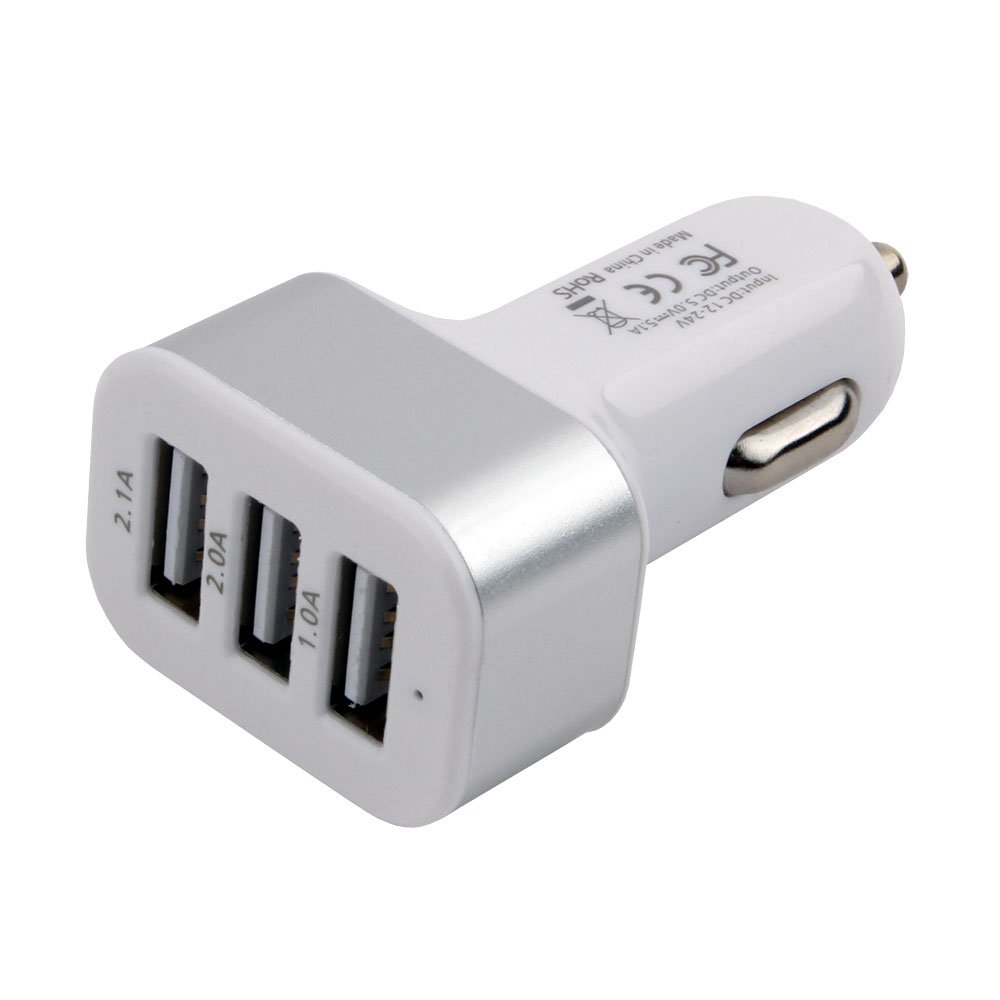 Зарядное уcтройство автомобильное(12В/24В) в прикуриватель для USB, 3 порта всего 4100 mA (1*2100 + 2*1000)