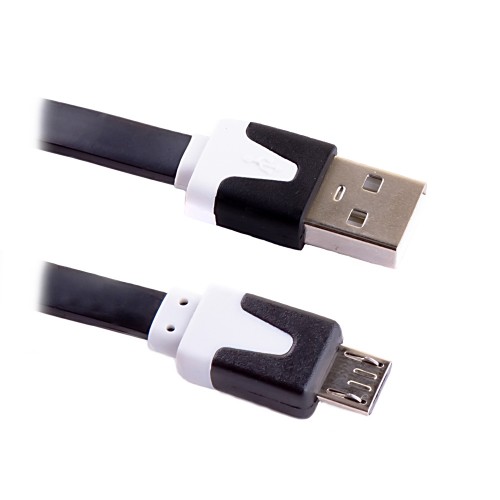 Кабель USB 2.0  A -> microUSB, 3.0 метра, плоский, черный