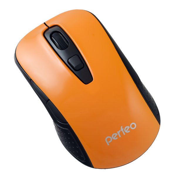 Мышь оптическая беспроводная 6-ти кнопочная USB Perfeo PF-966, корпус черно-оранжевый