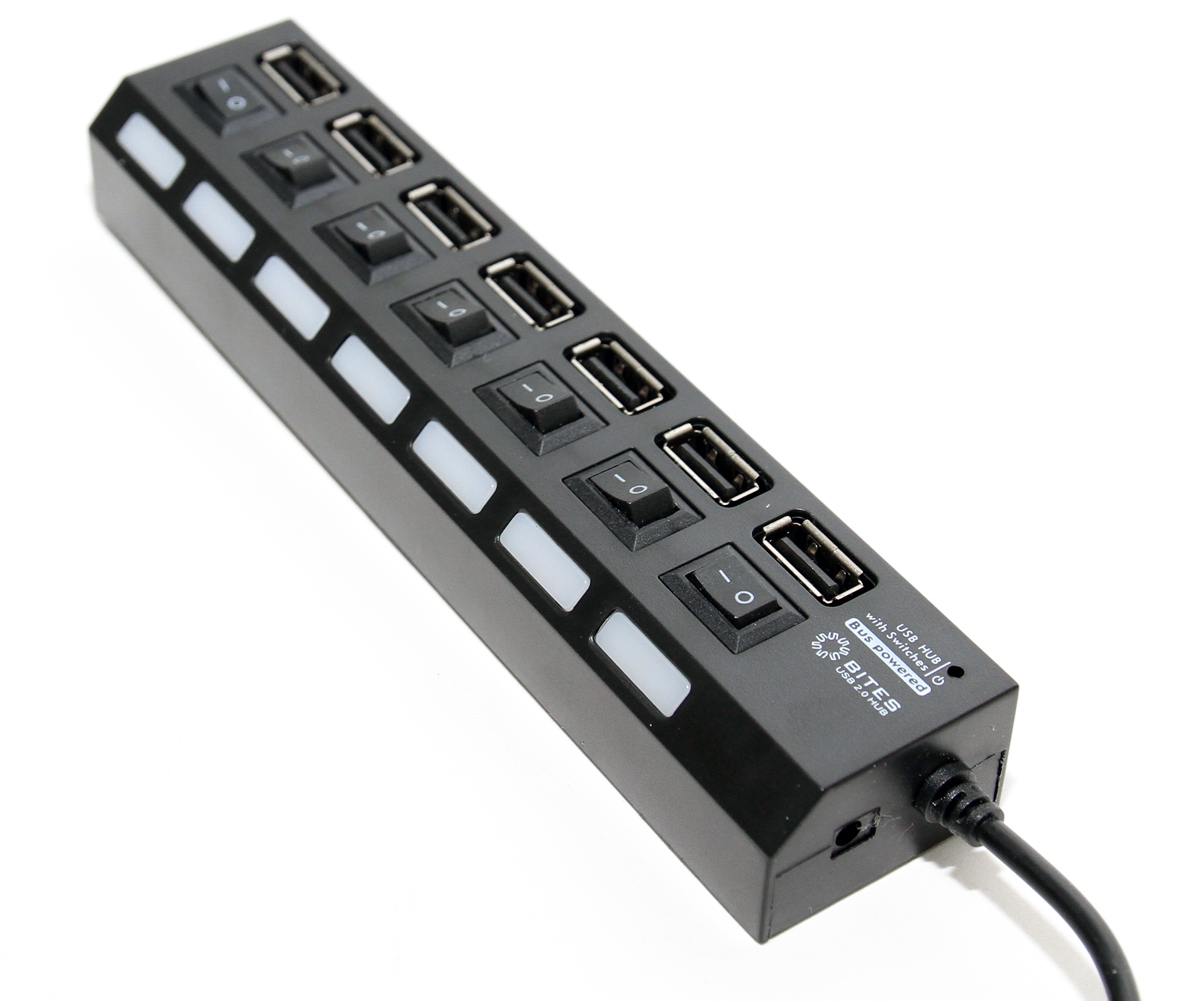 USB хаб на 7 портов USB 2.0 5Bites HB27-203P, индивидуальные переключатели питания