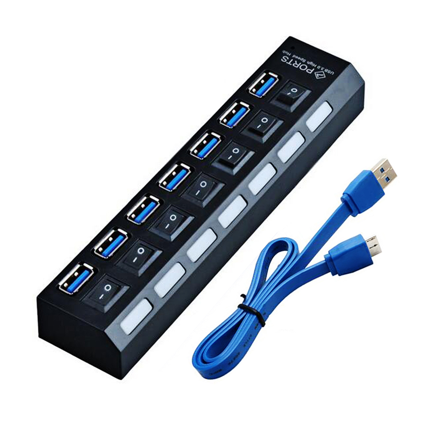 USB хаб (разветвитель) на 7 порта USB 3.0 ORIENT BC-317, блок питания 3.0А, отключение портов, индикация