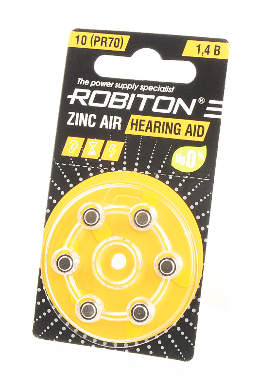 Батарейка для слуховых аппаратов ZA10 (PR70), ROBITON упаковка 6 шт