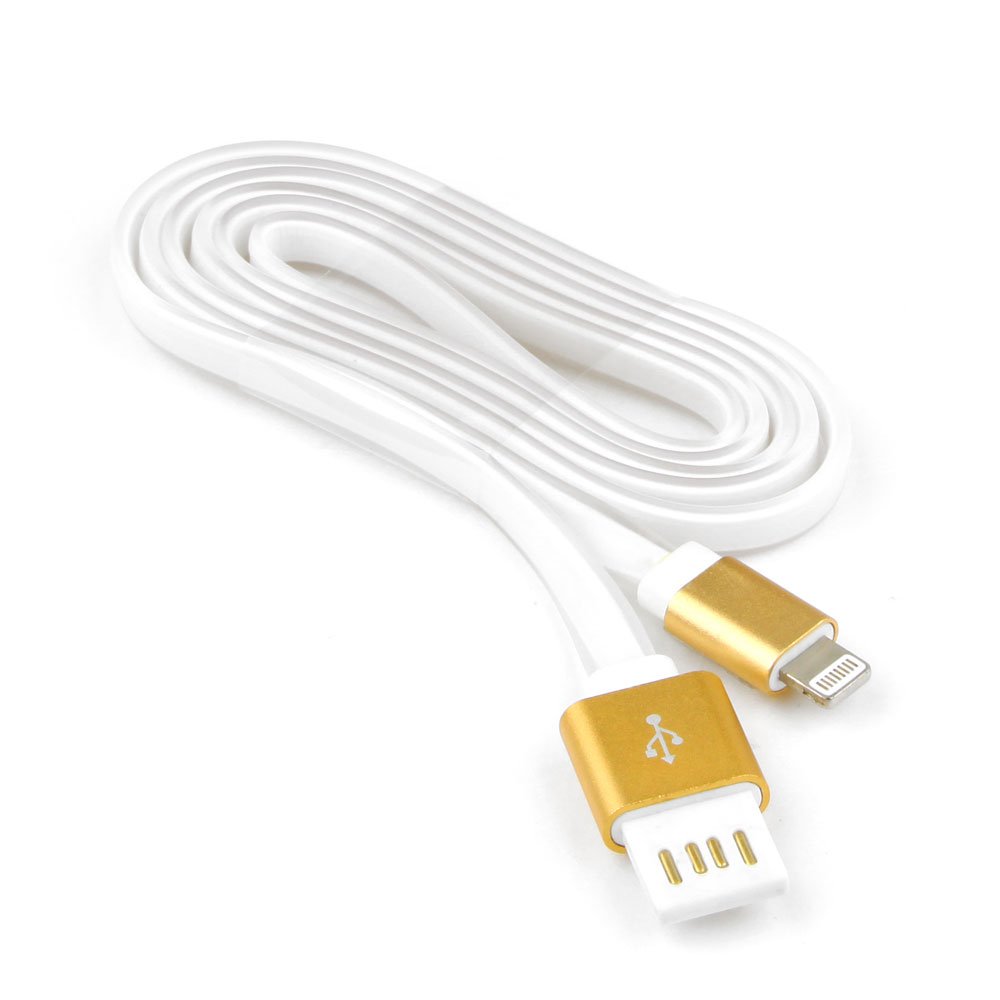 Кабель для Apple iPad, iPhone 8-pin (Lightning) -> USB, 1.0 м, плоский кабель, золотистый металик