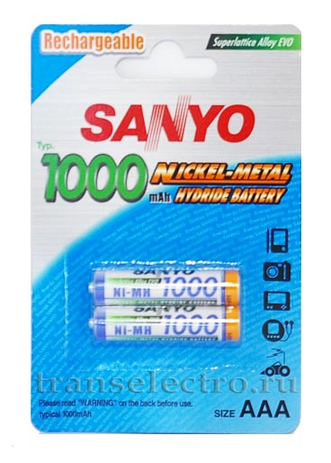 Аккумулятор R03 (ААA) 1000 mAh, SANYO Аккумулятор R03 (ААA) 1000 mAh, SANYO