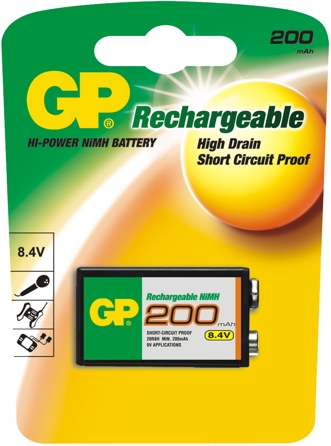 Аккумулятор 6F22 200 mAh ''Крона'', Ni-MH GP Аккумулятор 6F22 200 mAh ''Крона'', Ni-MH GP