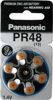 Батарейка воздушно-цинковая для слуховых аппаратов ZA13 (PR48), Panasonic, упаковка 6 шт,